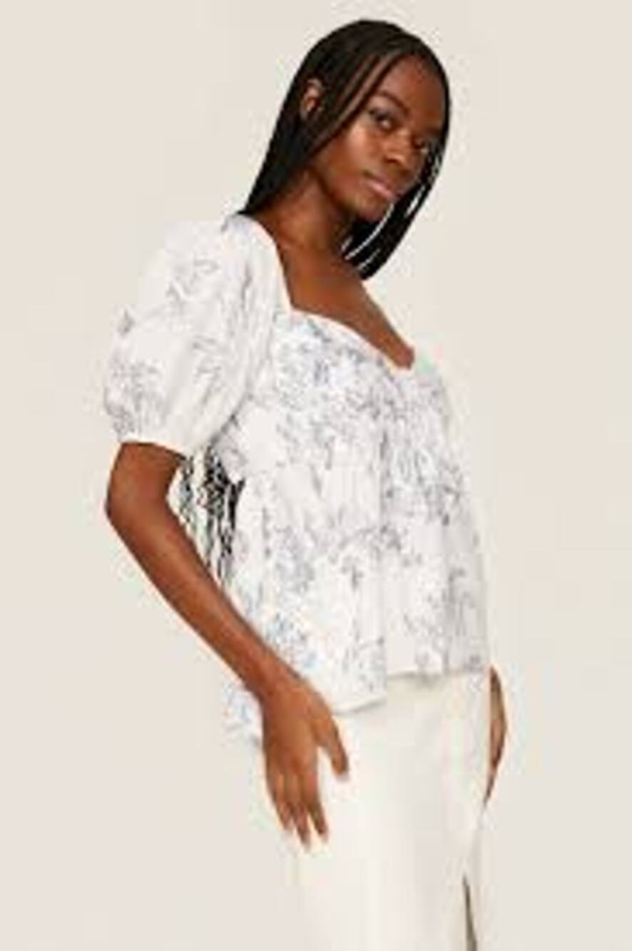 Sachin & Babi Womens Top Size 12 Blue White Floral Puff Sleeve Blouse